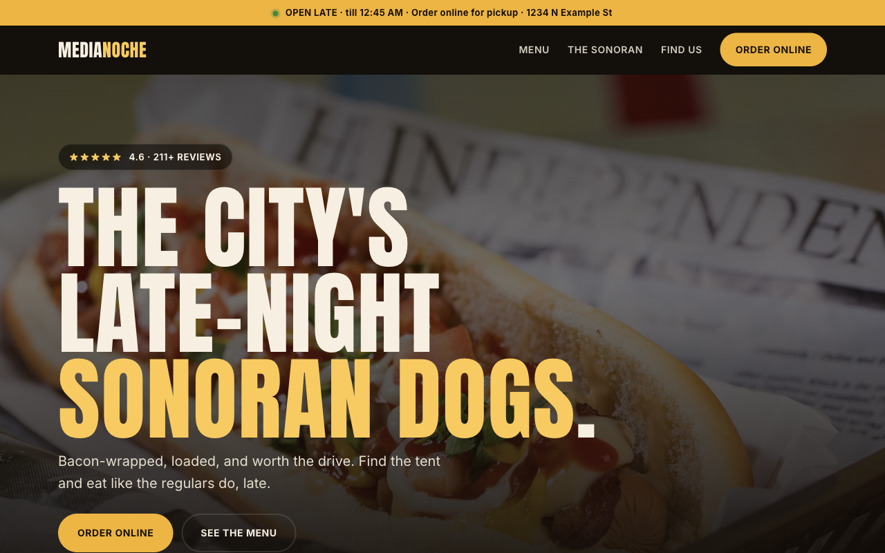 Medianoche Hot Dogs website